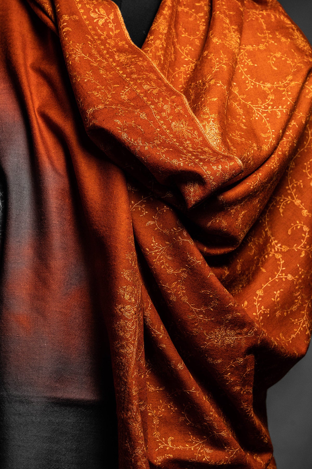 Orange Sozni Embroidered Neem Jamawar Pashmina Shawl