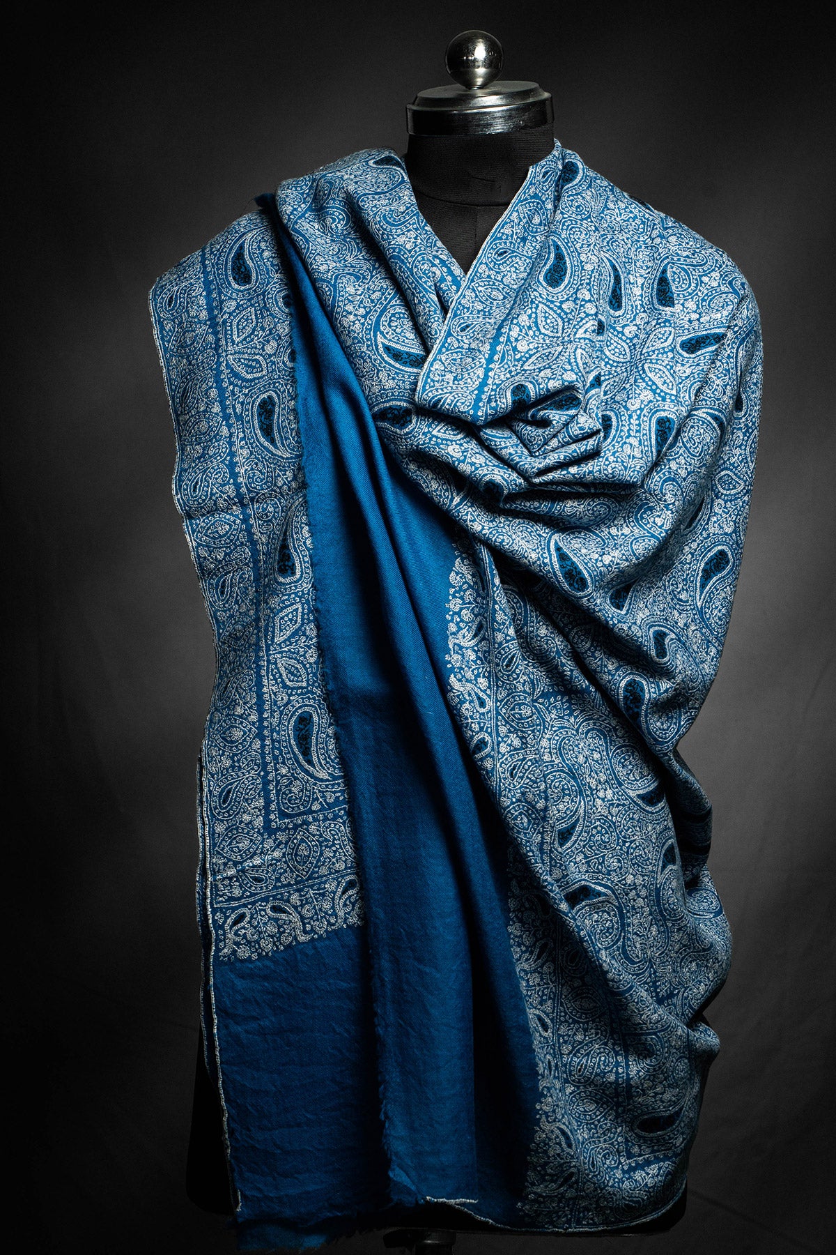 Blue Sozni Embroidered Jamawar Pashmina Shawl