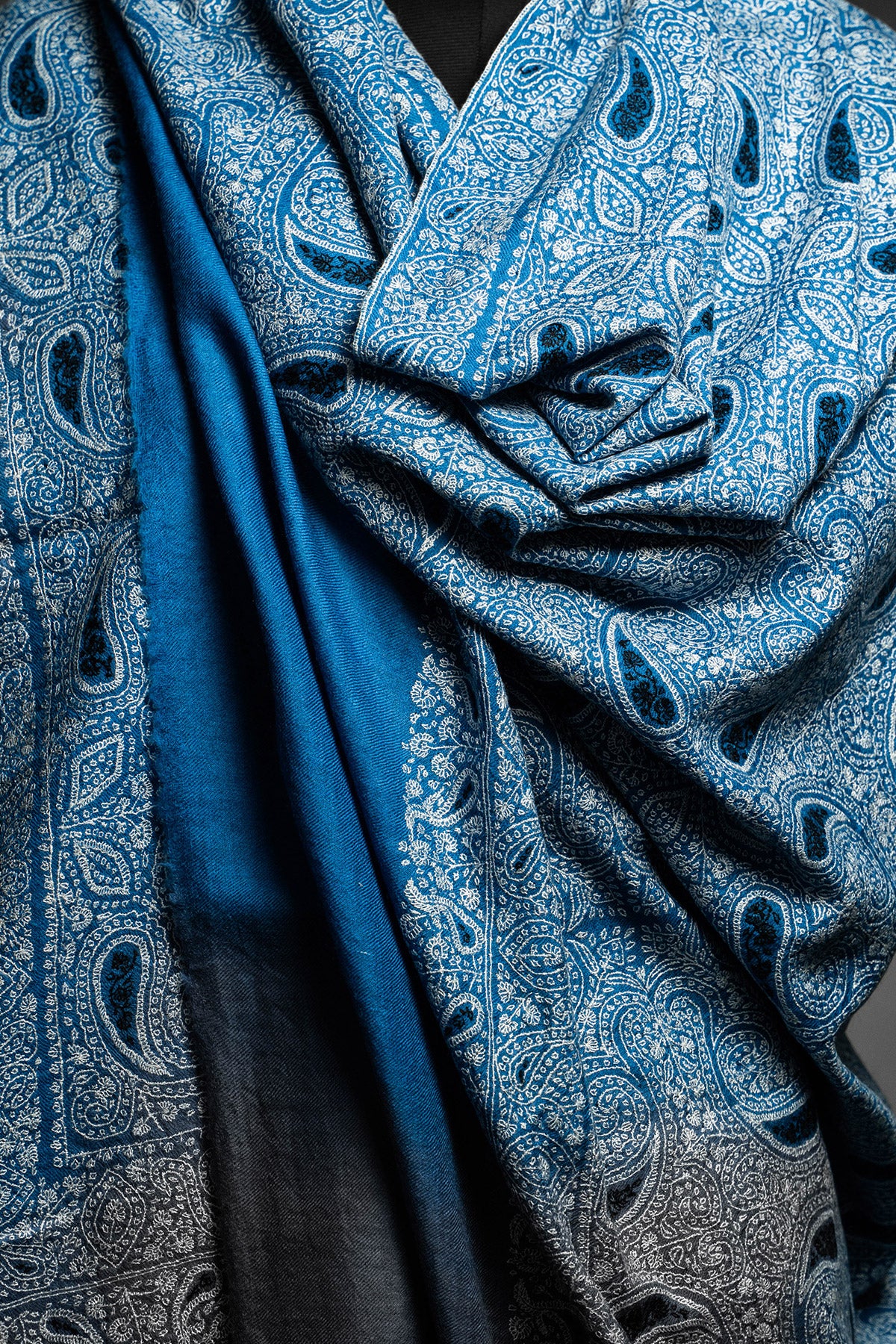 Blue Sozni Embroidered Jamawar Pashmina Shawl