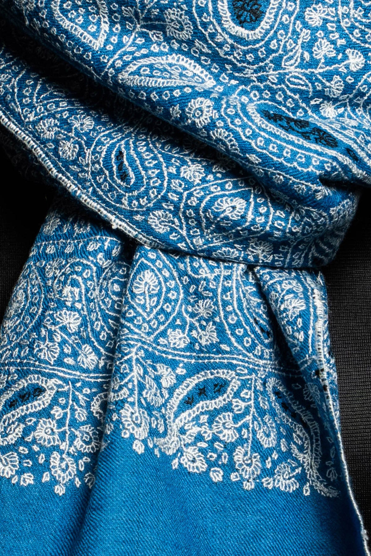 Blue Sozni Embroidered Jamawar Pashmina Shawl