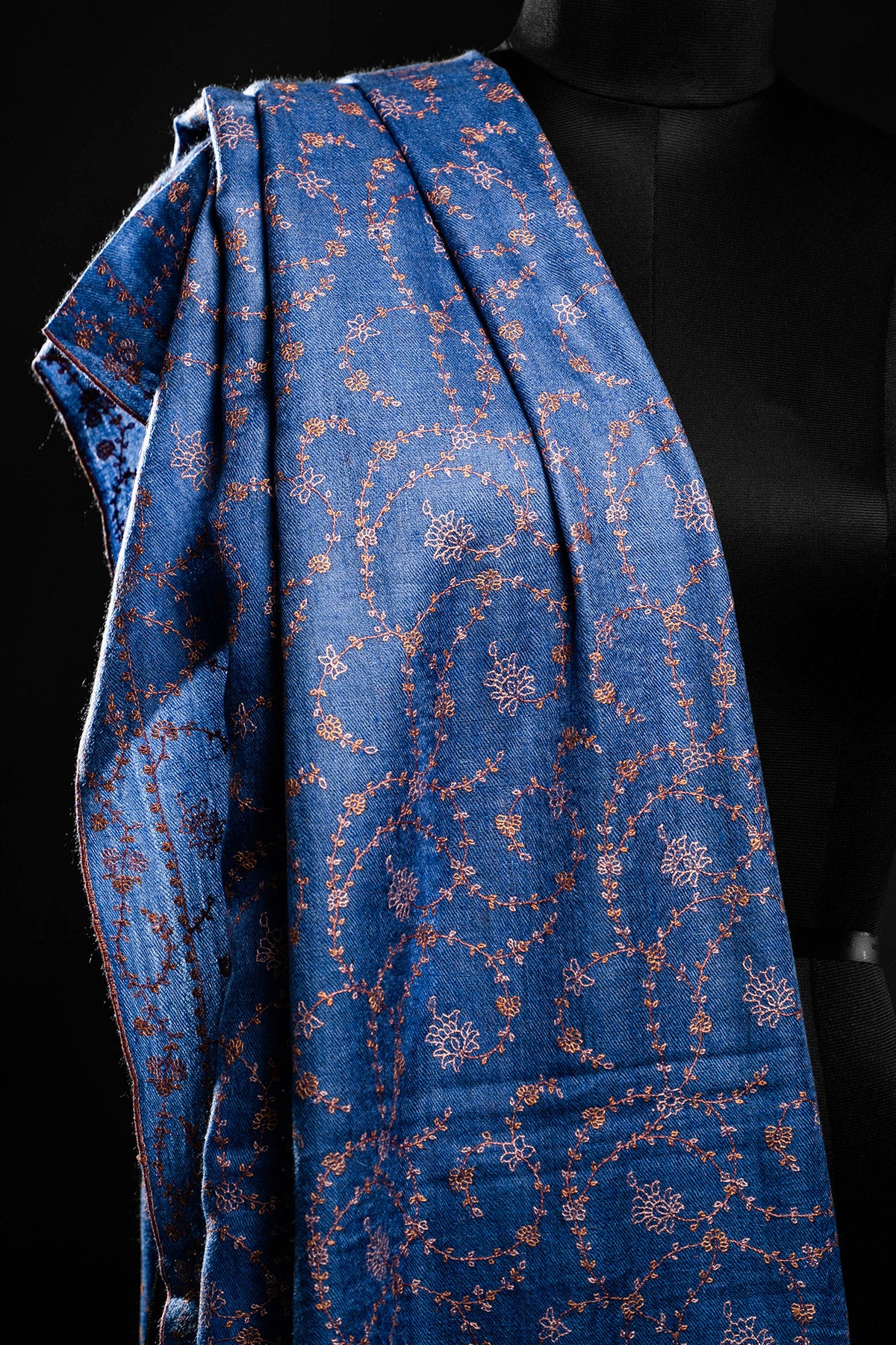 Blue Sozni Embroidered Jaaldar Pashmina Shawl
