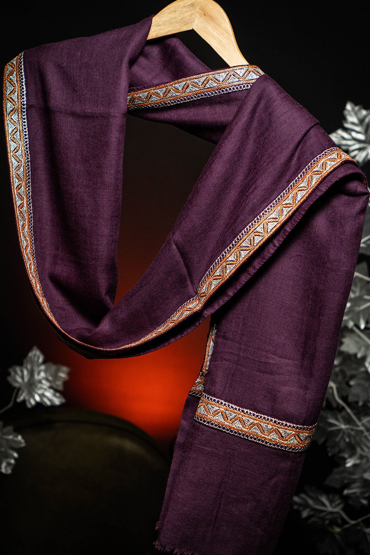 Purple Hand Tilla Embroidered Pashmina Stole