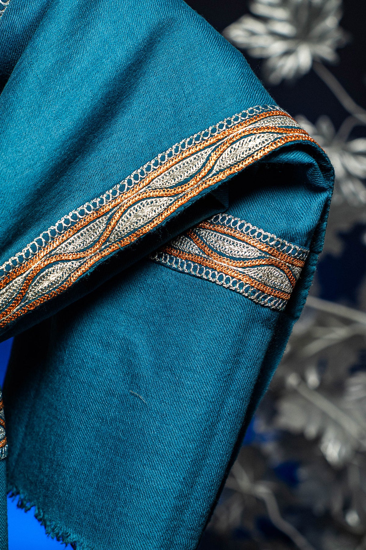 Cyan Hand Tilla Embroidered Pashmina Stole