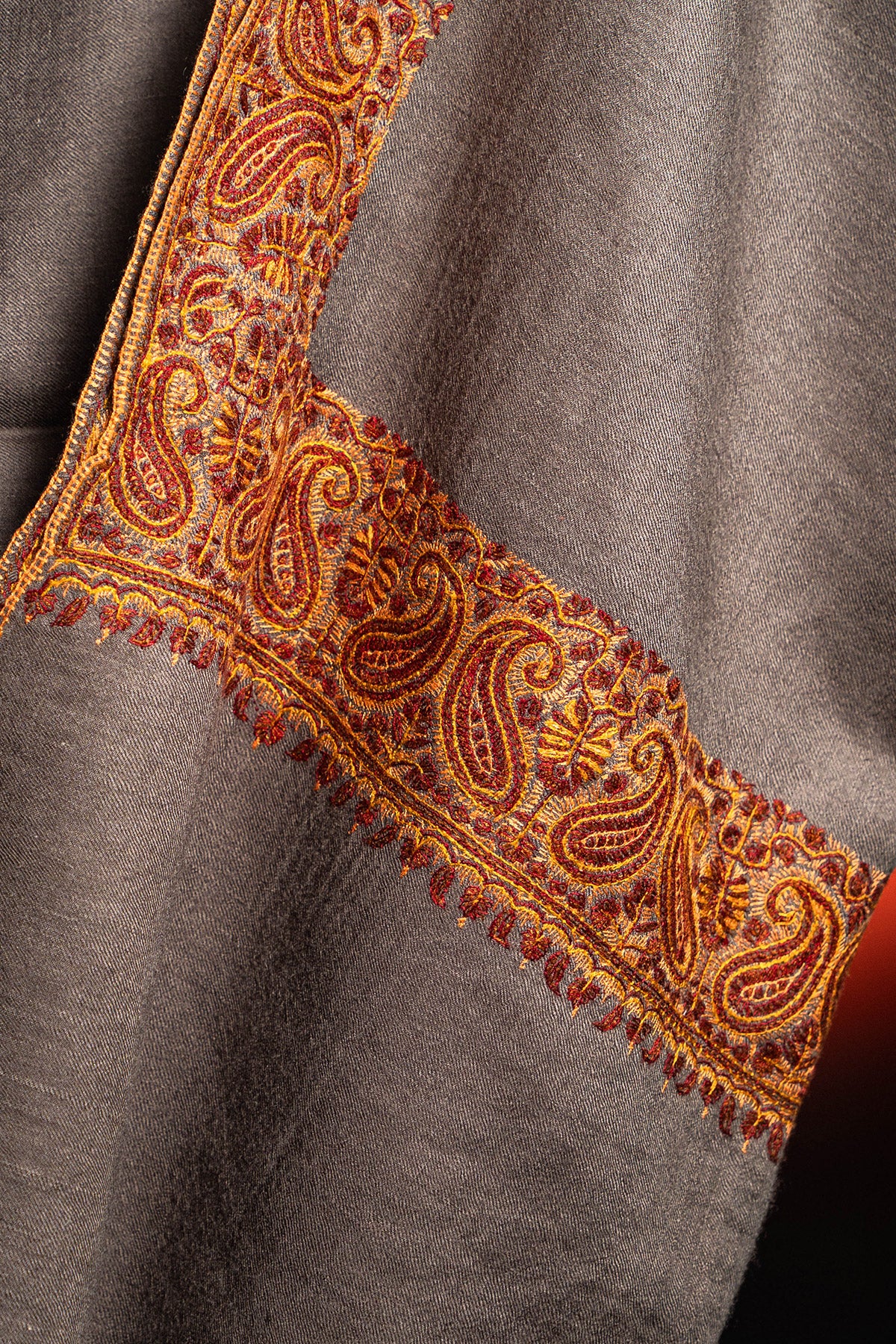 Grey Sozni Embroidered Palladar Pashmina Shawl