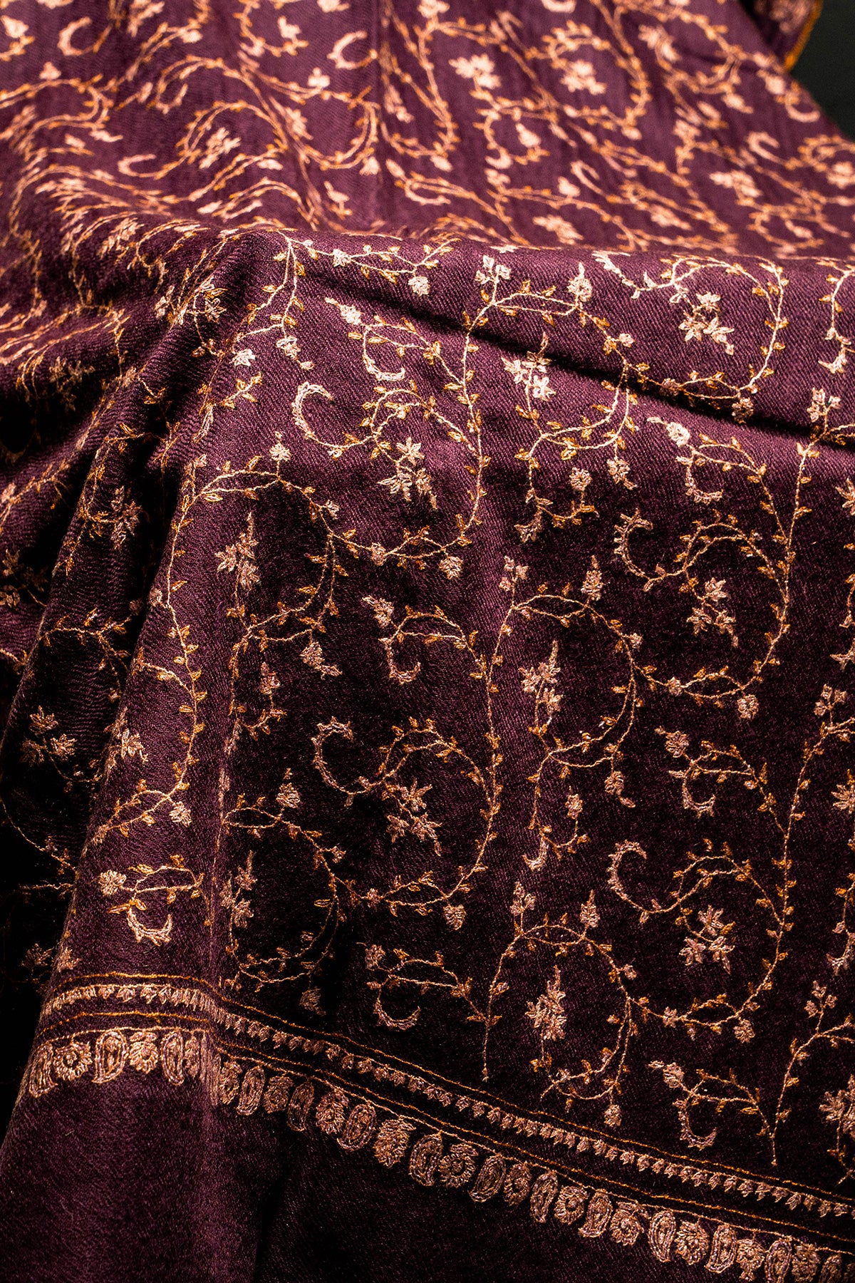 Deep Purple Sozni Embroidered Jaaldar Pashmina Stole