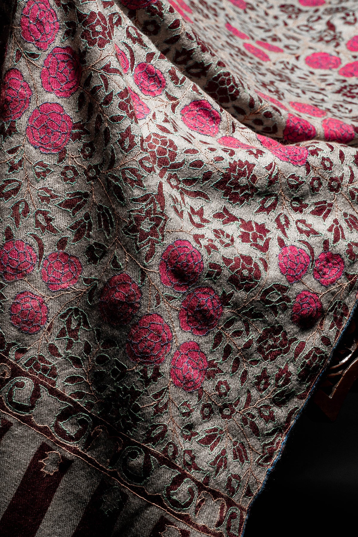 Natural Print & Sozni Embroidered Jaaldar Pashmina Stole