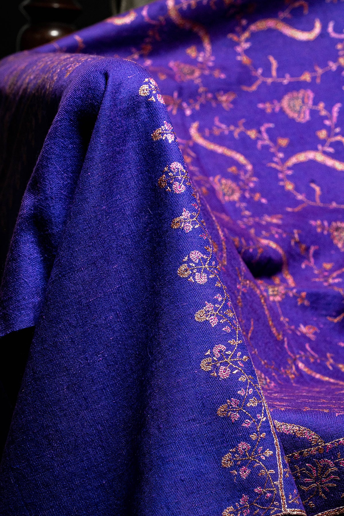 Purple Sozni Embroidered Neem Jamawar Pashmina Shawl