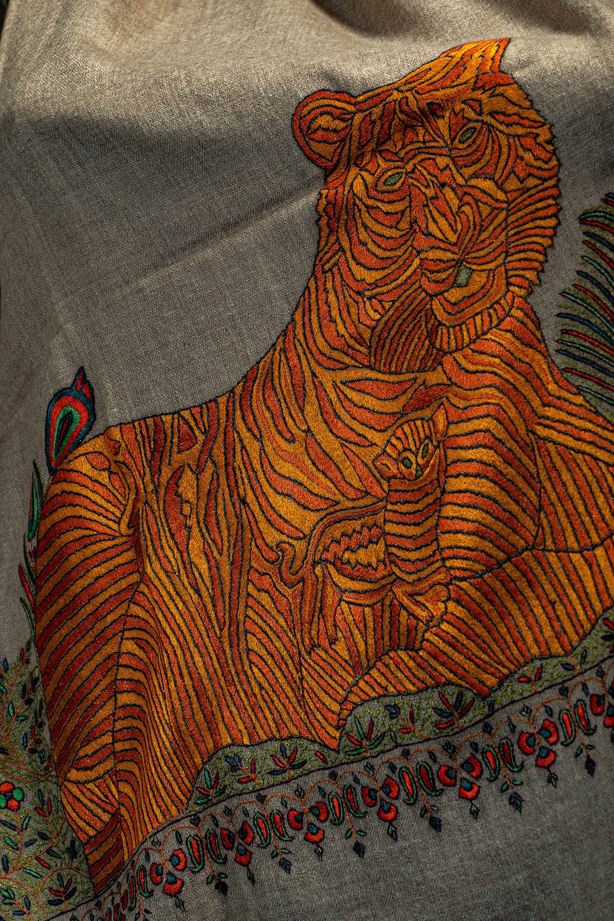 Natural Palladar Embroidered Antique Pashmina Shawl