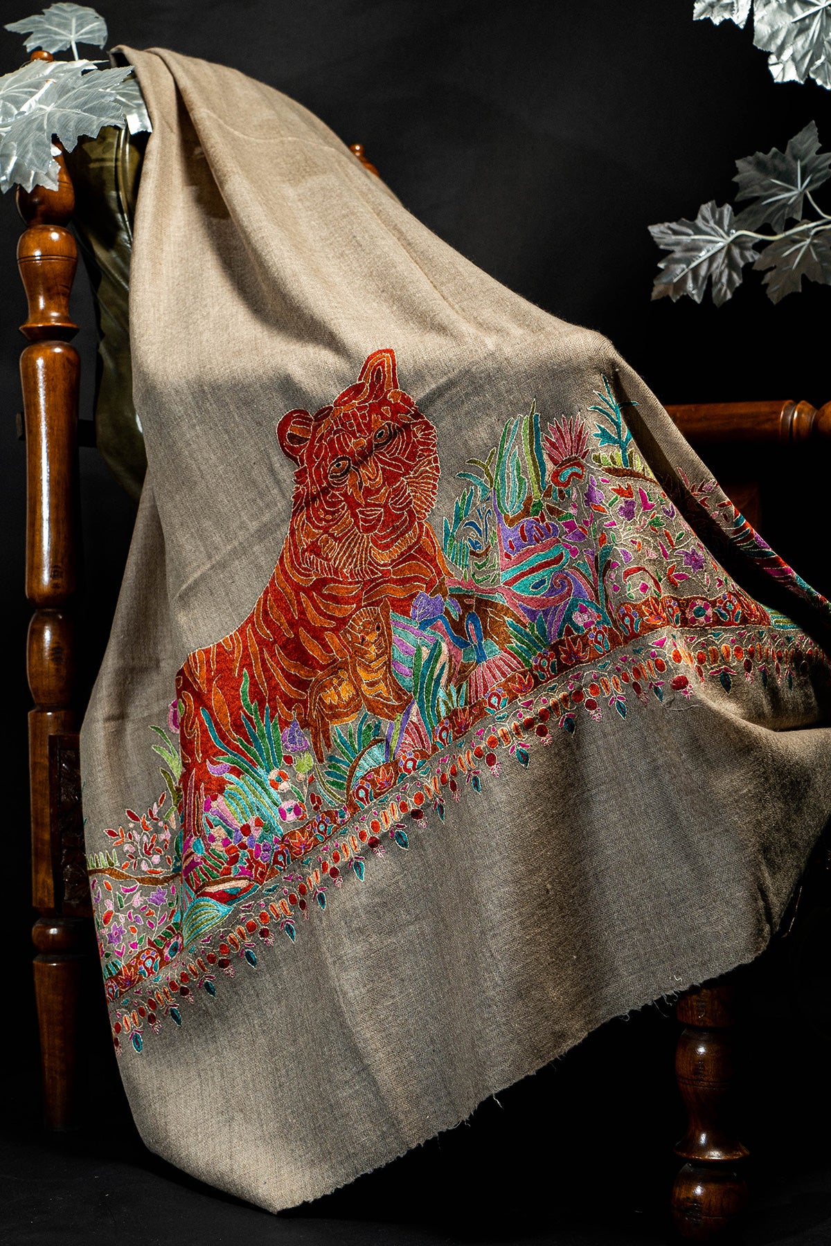Natural Palladar Sozni Embroidered Antique Pashmina Shawl