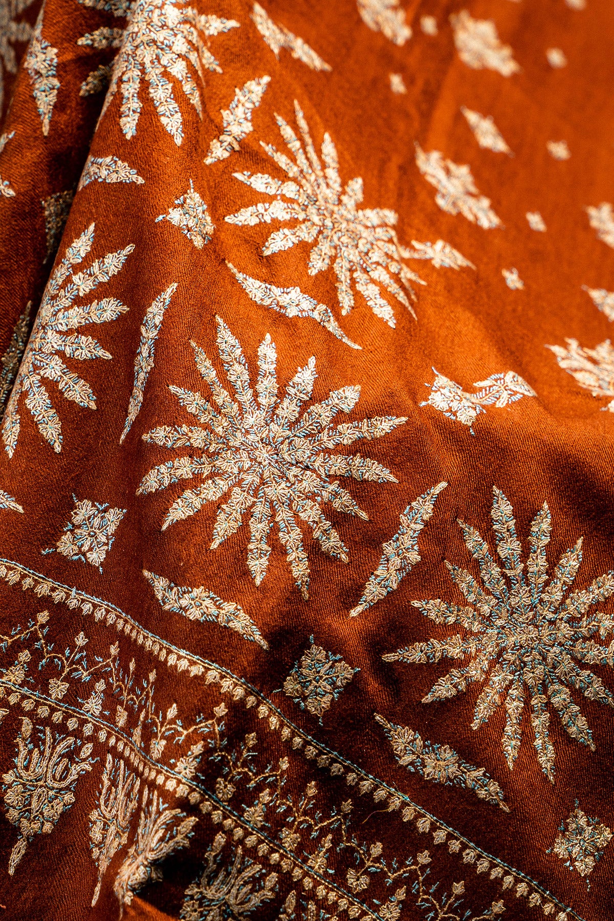 Rust Palladar Botidar Sozni Embroidered Pashmina Shawl