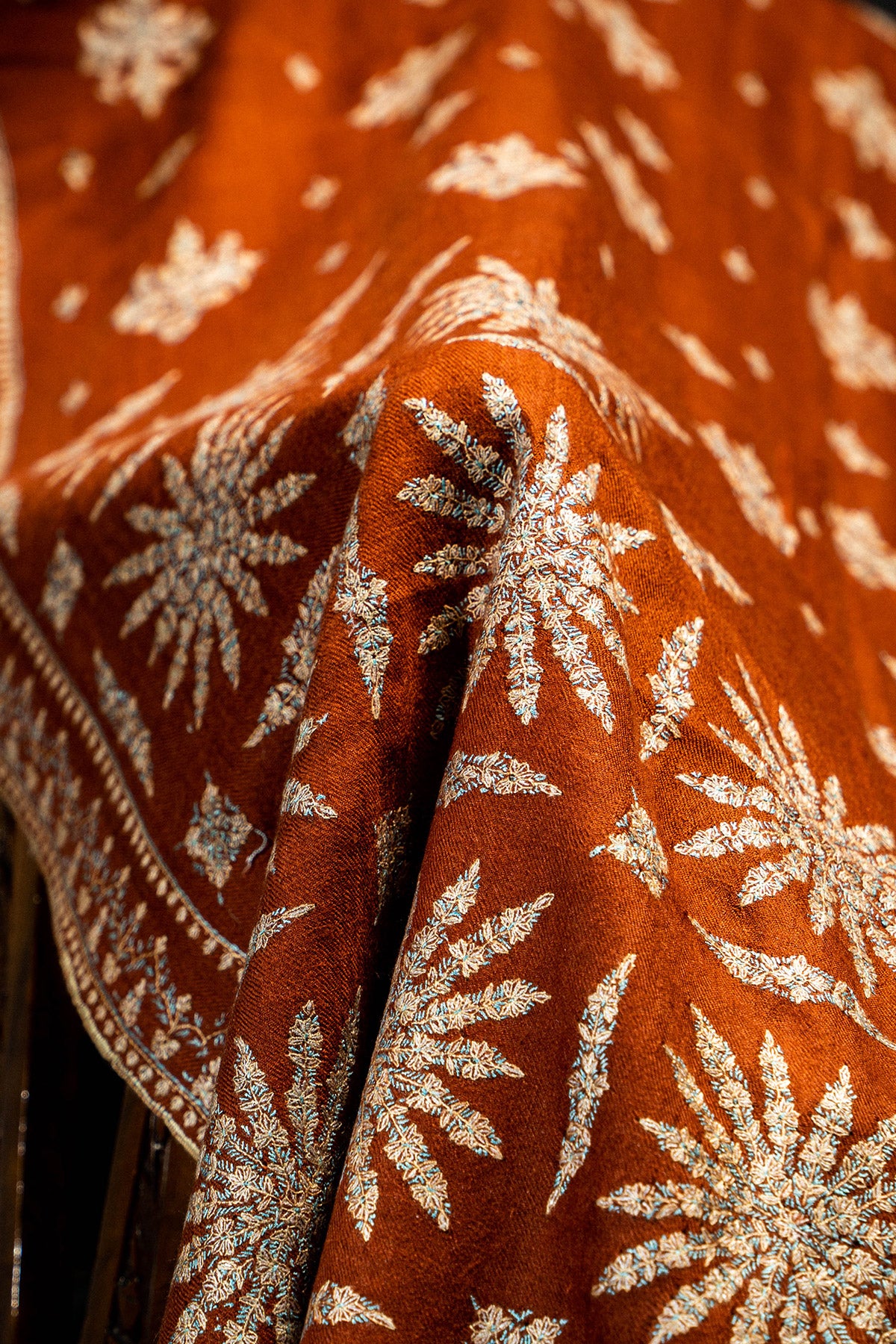 Rust Palladar Botidar Sozni Embroidered Pashmina Shawl