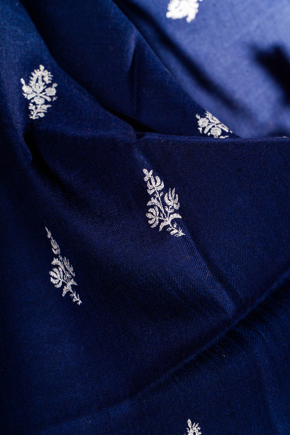 Royal Blue Sozni Motifs Embroidered Pashmina Stole