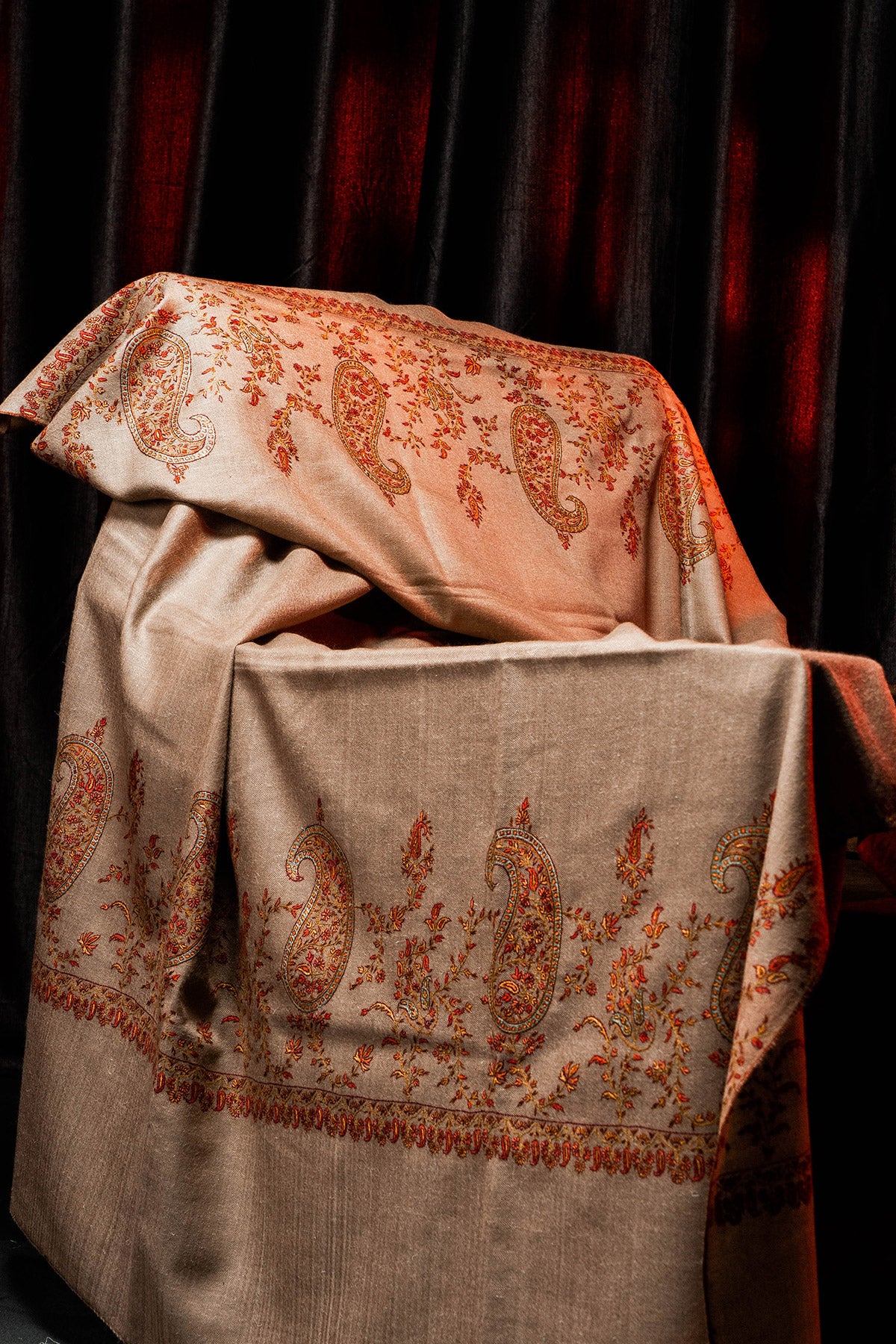 Natural Sozni Embroidered Palladar Pashmina Shawl