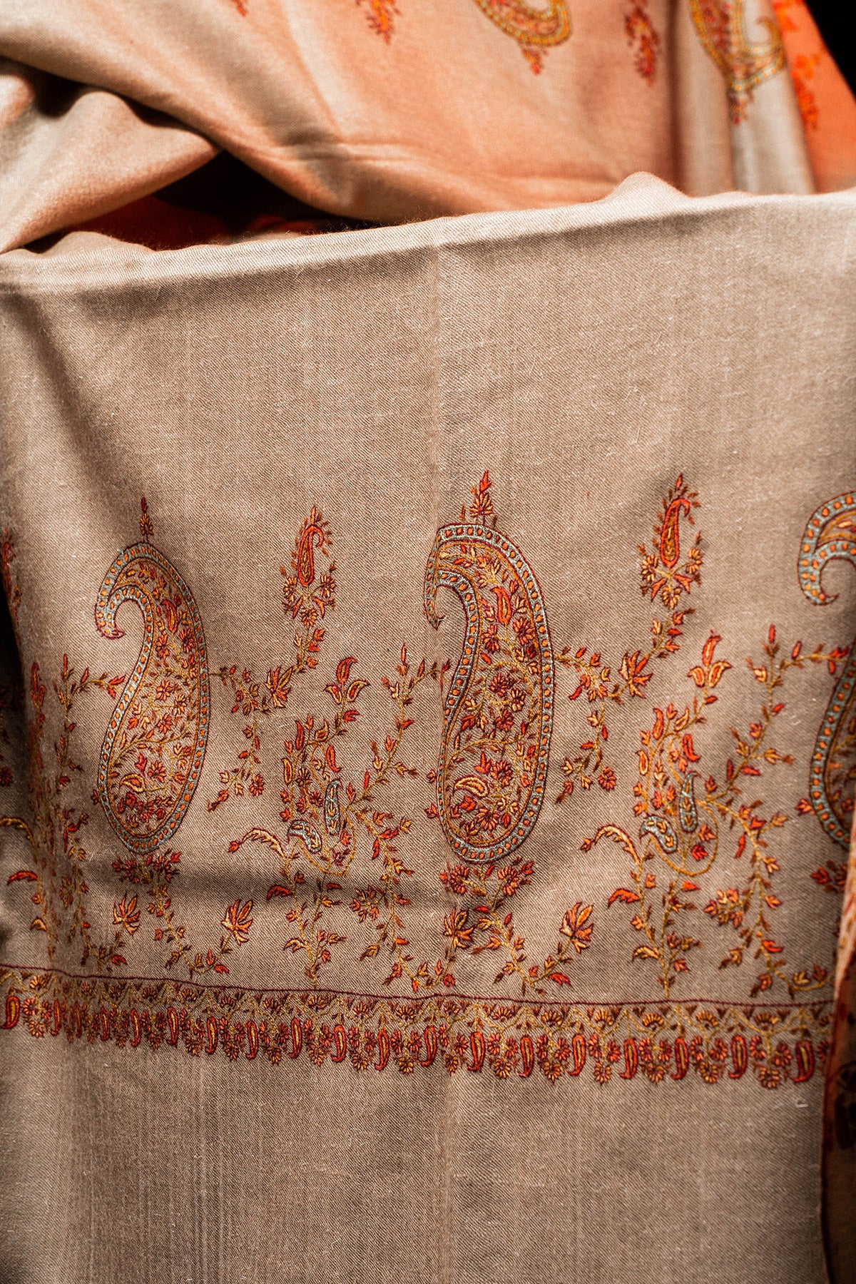 Natural Sozni Embroidered Palladar Pashmina Shawl