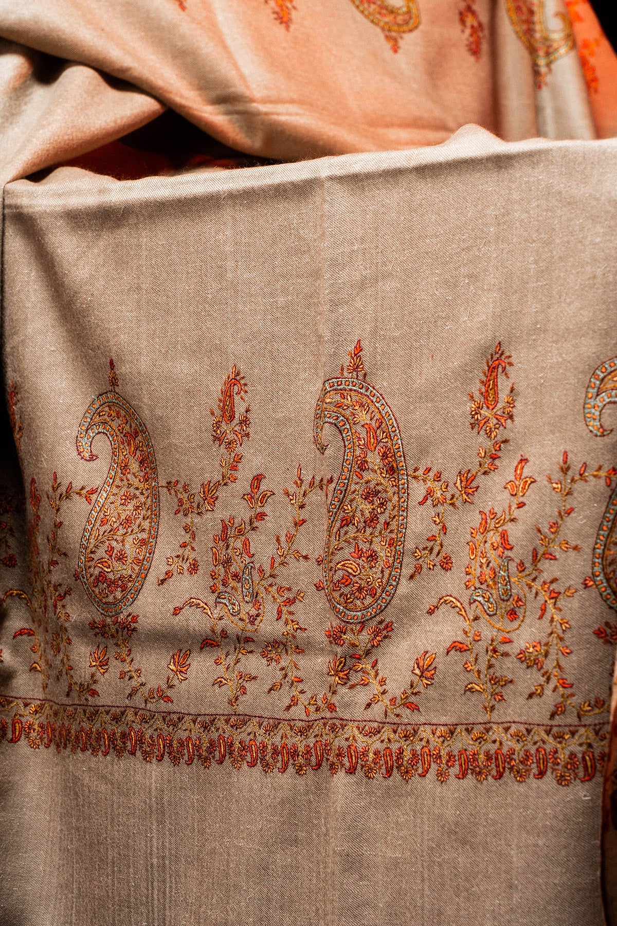 Natural Sozni Embroidered Palladar Pashmina Shawl