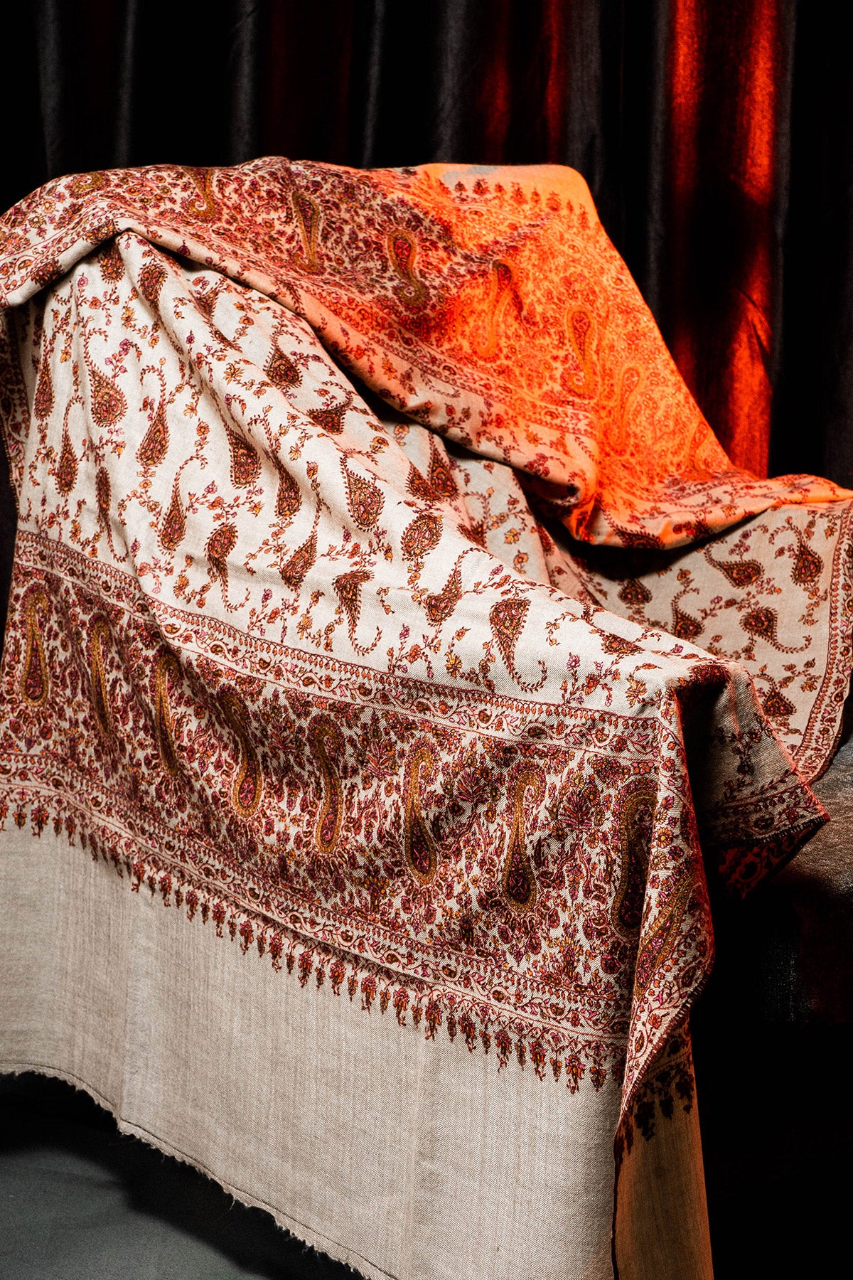 Natural Sozni Embroidered Jamawar Pashmina Shawl