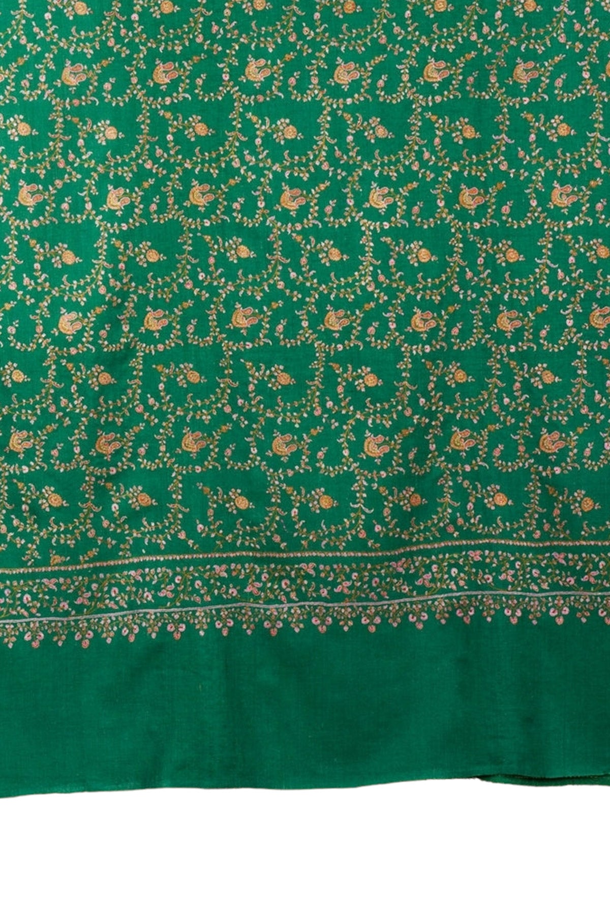 Green Sozni Embroidered Neem Jamawar Pashmina Shawl